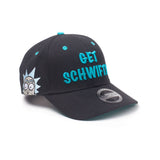 Embroidered Get Schwifty Curved Bill Cap, Black-turquoise