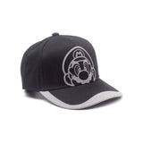 Super Mario Bros. Reflective Mario Print Curved Bill Cap, Black-grey