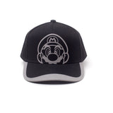 Super Mario Bros. Reflective Mario Print Curved Bill Cap, Black-grey