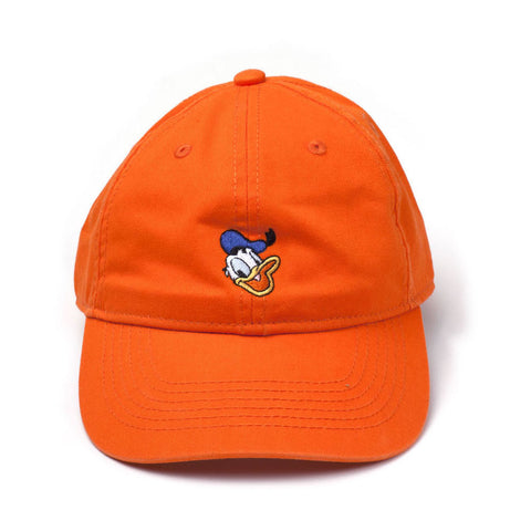 Donald Duck Embroidered Face Stone Washed Denim Dad Cap, Orange