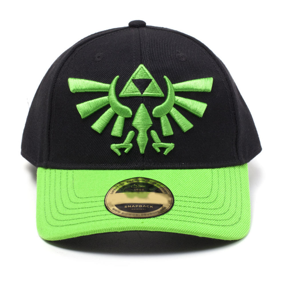 Legend Of Zelda Embroidered Green Hyrule Crest Logo Curved Bill Cap, Black-green