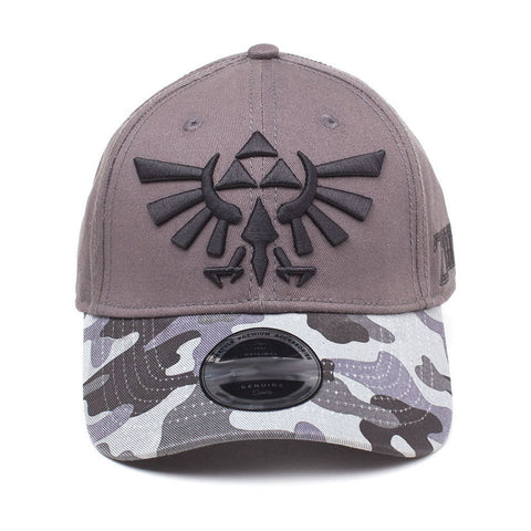 Legend Of Zelda 3d Embroidered Tri-force Crest Logo Curved Bill Cap, Grey Camouflage