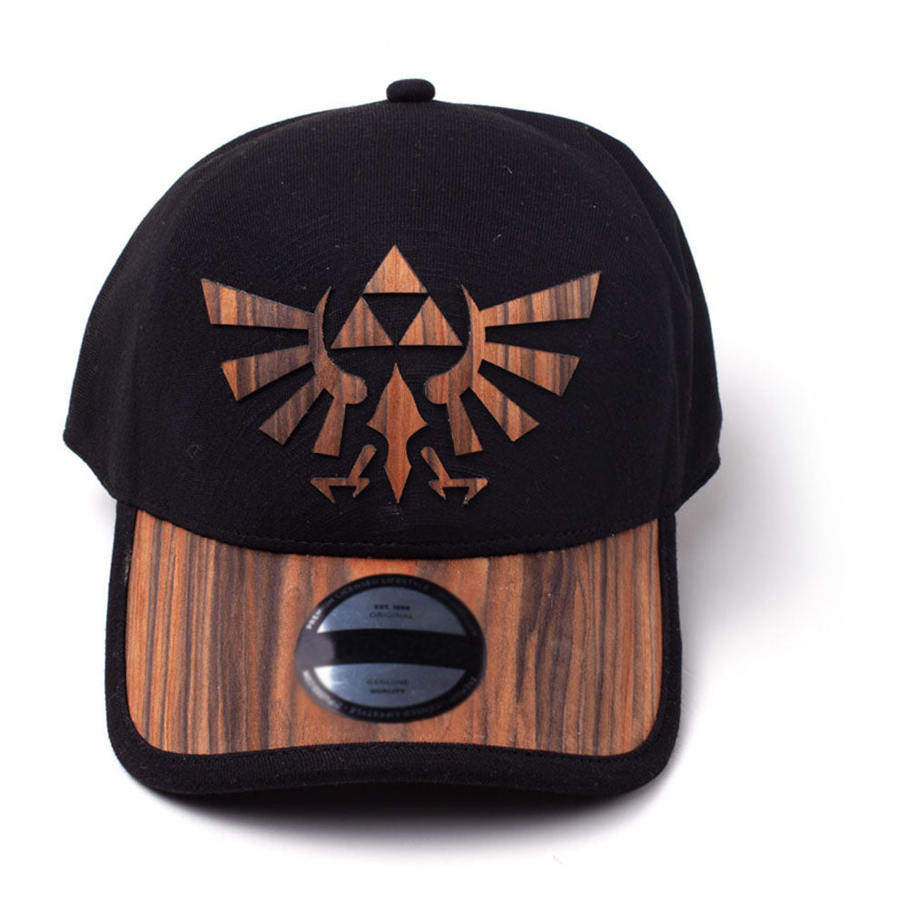 Legend Of Zelda Royal Crest Logo Wooden Effect Seamless Baseball Cap, Unisex, Black-wood