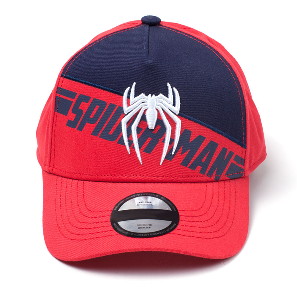 Spider-man Ps4 Embroidered Logo Print Curved Bill Cap, Red-blue