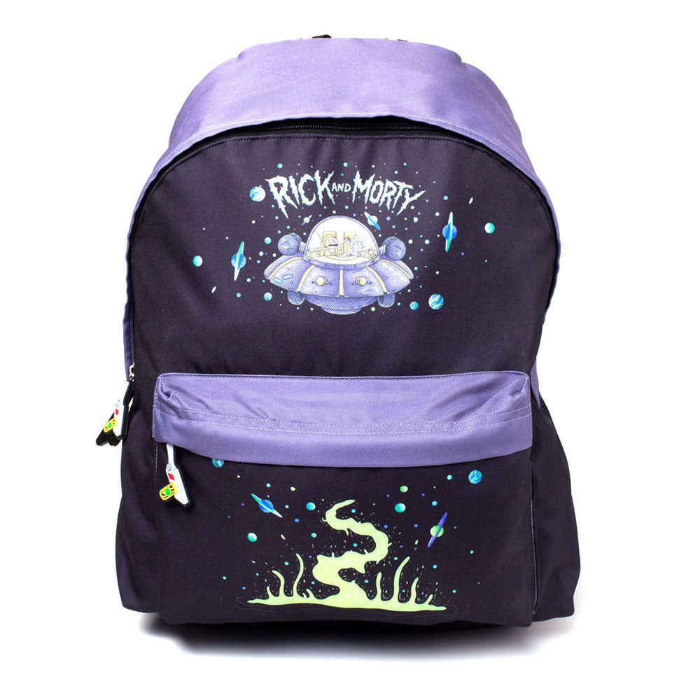 Spaceship Print Backpack, Black-purple