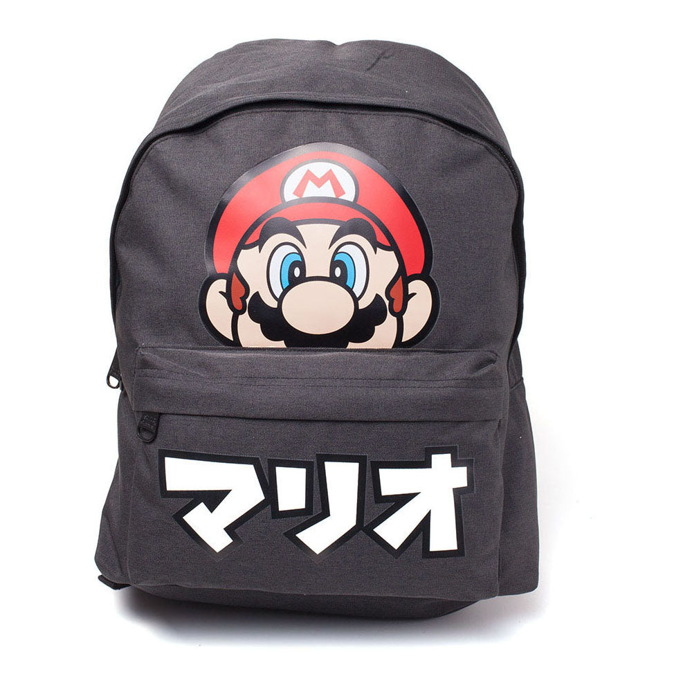 Super Mario Bros. Japanese Text & Mario Print Backpack, Dark Grey