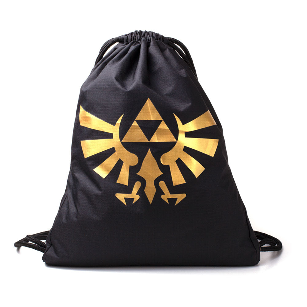 Legend Of Zelda Metallic Gold Royal Crest Logo Rubber Print Gymbag, Black