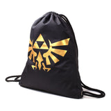 Legend Of Zelda Metallic Gold Royal Crest Logo Rubber Print Gymbag, Black