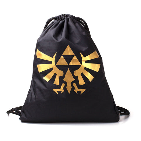 Legend Of Zelda Metallic Gold Royal Crest Logo Rubber Print Gymbag, Black