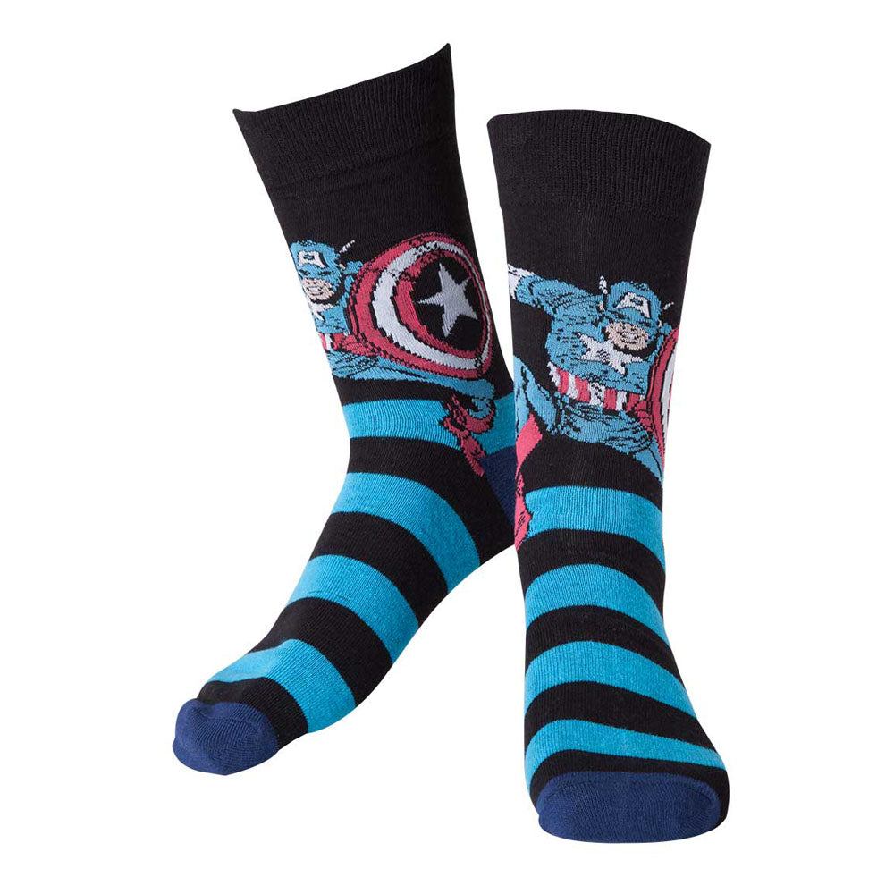 Captain America Striped Blue Crew Socks, Male, 39-42, Black