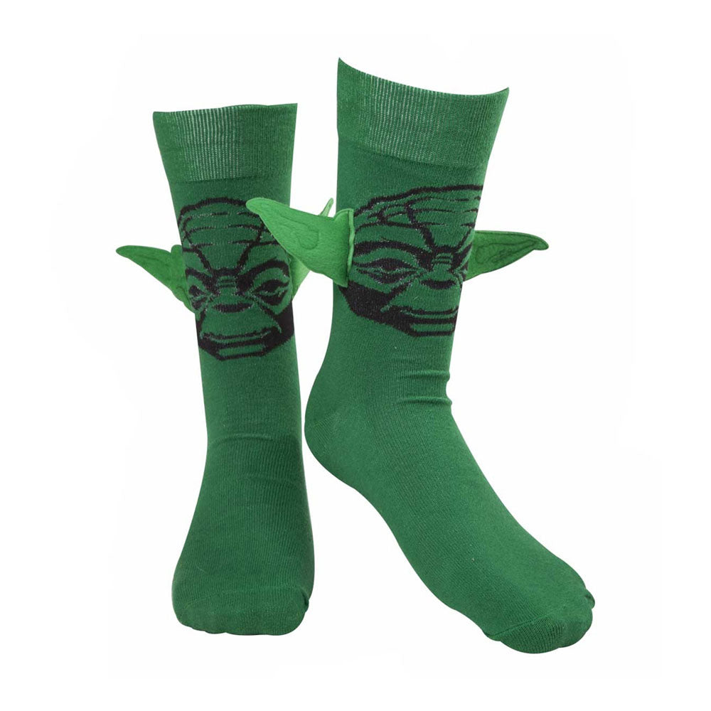 Yoda With 3d Ears Crew Socks, Male, 39-42, Green