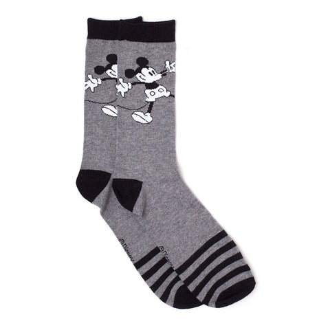 Mickey Mouse Wide Arms Crew Socks, 39-42, Grey-black