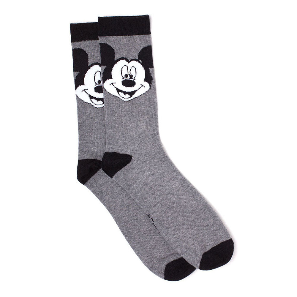 Mickey Mouse Big Face Crew Socks, 39-42, Grey-black