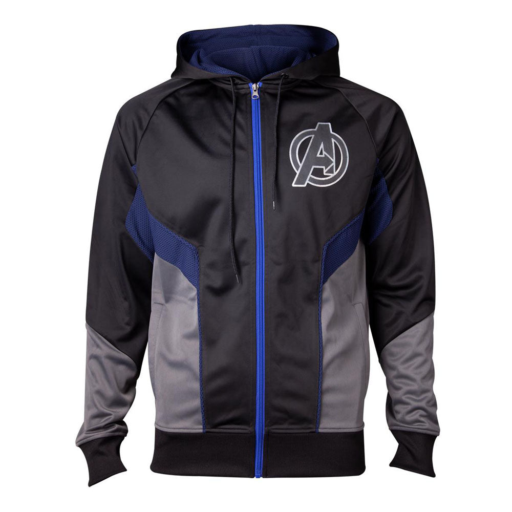 Avengers: Infinity War Hologram Avengers Logo Full Length Zipper Hoodie, Male, Large, Grey-blue