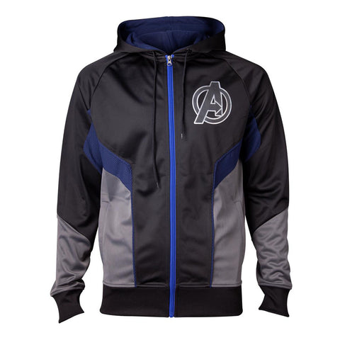 Avengers: Infinity War Hologram Avengers Logo Full Length Zipper Hoodie, Male, Medium, Grey-blue