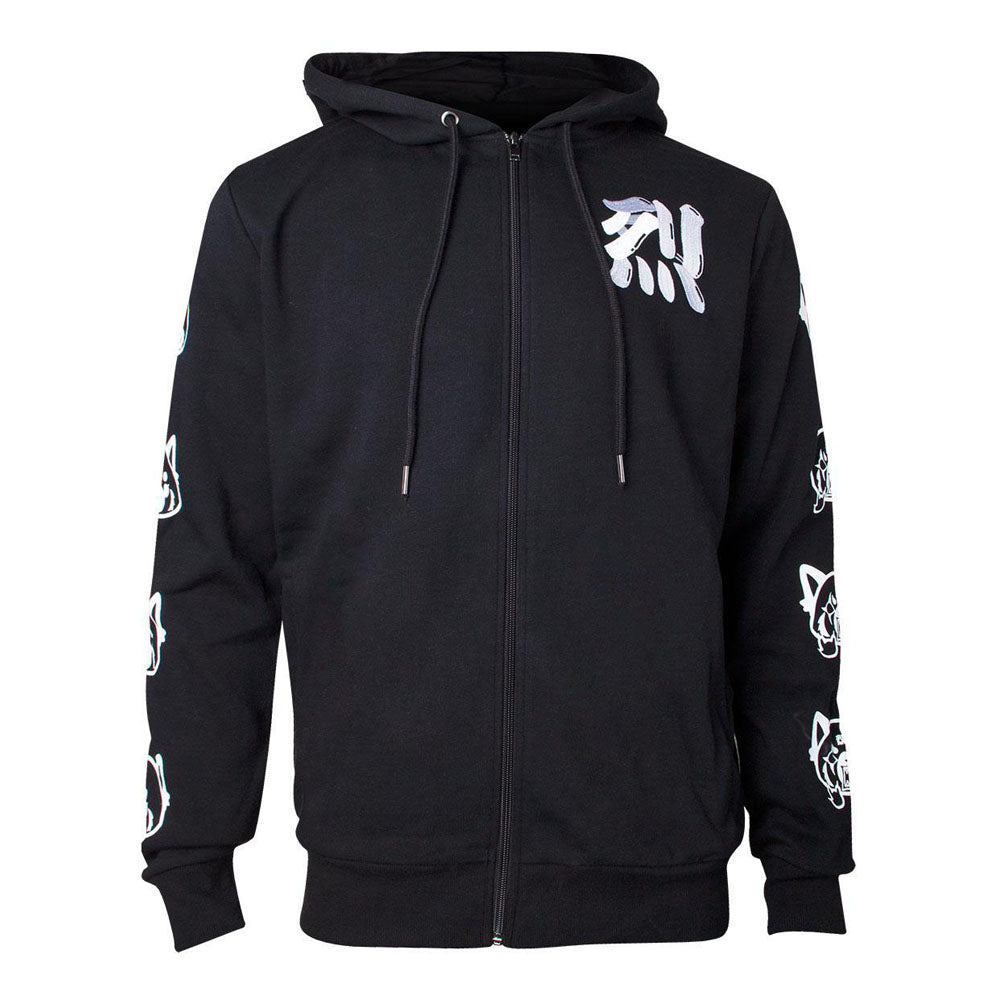 Retsuko Rage Sleeve Faces Full Length Zipper Hoodie, Male, Medium, Black