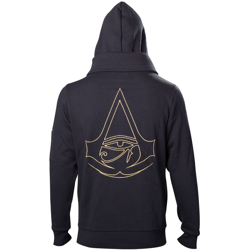 Origins Gold Crest Logo Double Layered Full Length Zipper Hoodie, Male, Large, Black