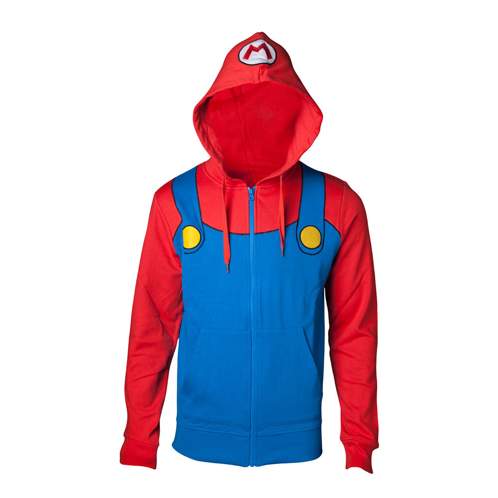 Super Mario Bros. Novelty Mario Full Length Zipped Hoodie, Male, Large, Multi-colour