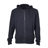 Embroidered Style Full Length Zipper Hoodie, Male, Medium, Black