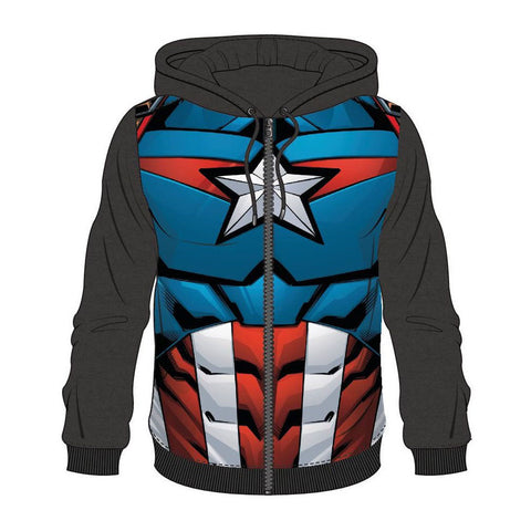 Captain America Outfit Suit Sublimation Full Length Zipper Hoodie, Male, Large, Multi-colour