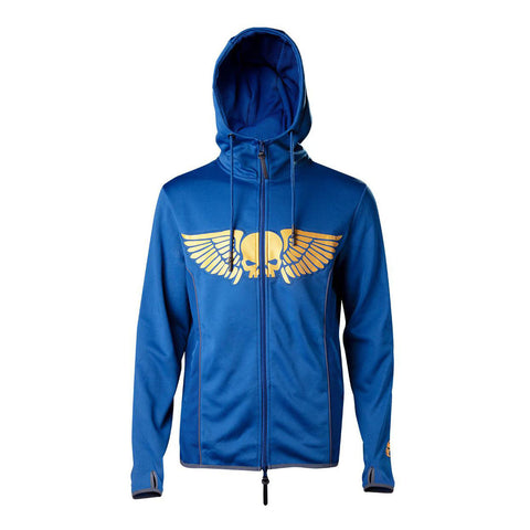 Space Marines Logo Full Length Zipper Hoodie, Male, Extra Extra Large, Blue