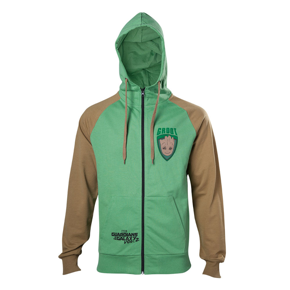 Guardians Of The Galaxy Vol. 2 Groot Full Length Zipper Hoodie, Male, Extra Extra Large, Green-tan