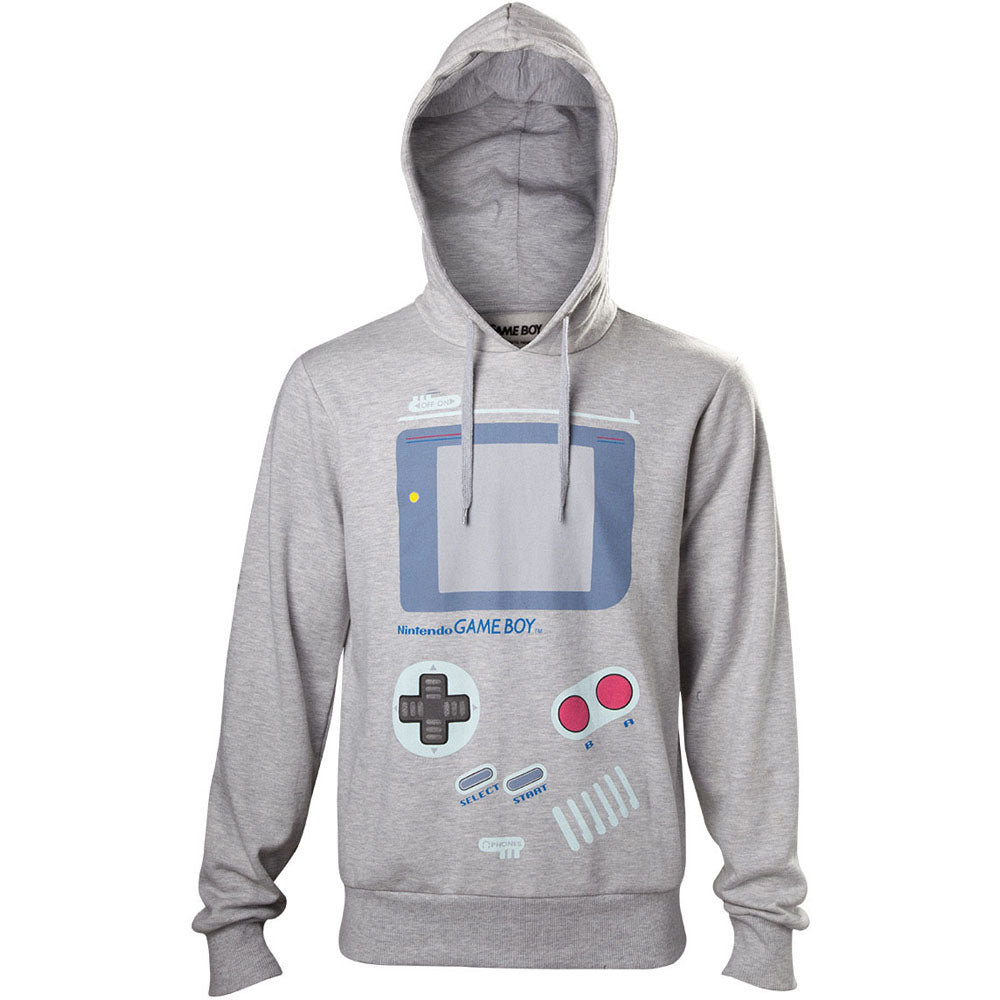 Gameboy Handheld Console Print Hoodie, Male, Large, Grey