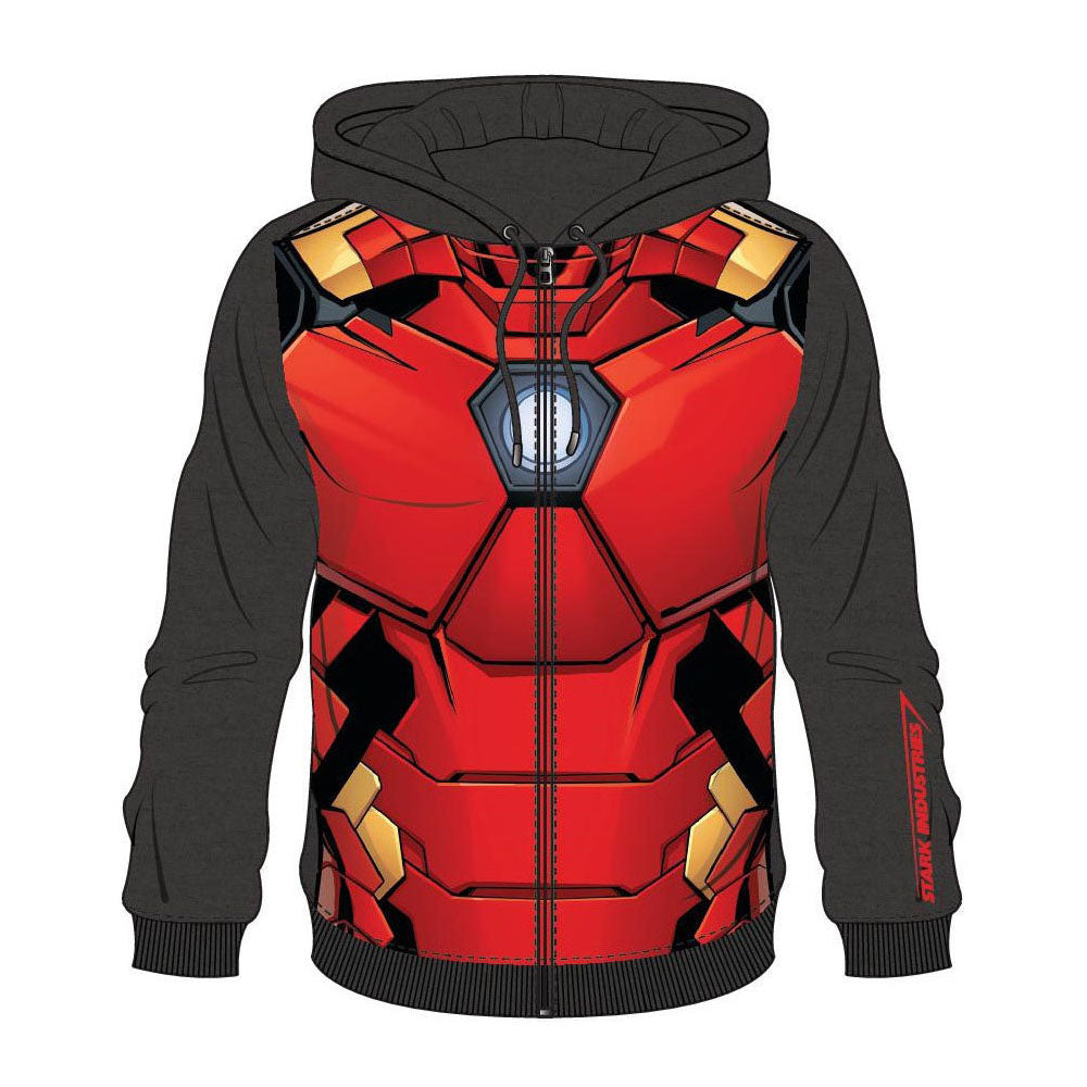 Iron Man Sublimation Full Length Zipper Hoodie, Male, Large, Multi-colour