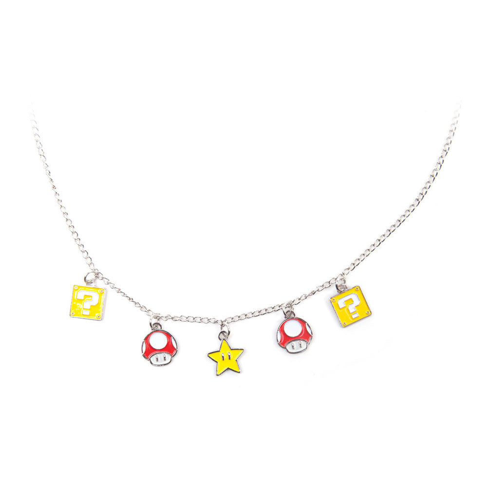 Super Mario Bros. Red Mushroom, Question Mark And Super Star Metal Twisted Link Chain Pendant Necklace, One Size, Multi-colour