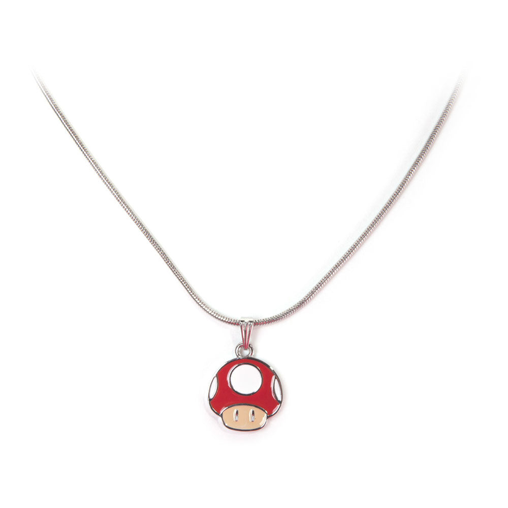 Super Mario Bros. Red Mushroom Metal Curb Chain Pendant Necklace, One Size, Multi-colour