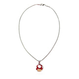 Super Mario Bros. Red Mushroom Metal Curb Chain Pendant Necklace, One Size, Multi-colour