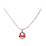 Super Mario Bros. Red Mushroom Metal Curb Chain Pendant Necklace, One Size, Multi-colour