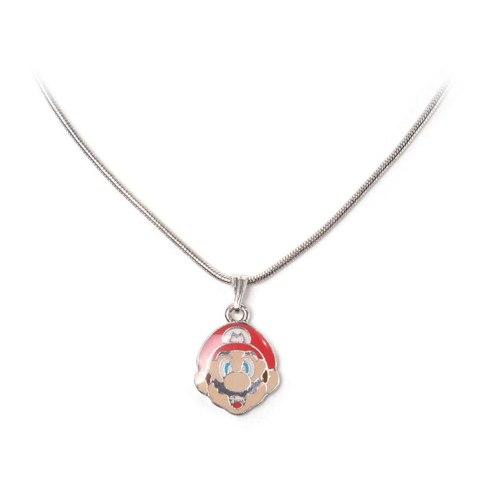 Super Mario Bros. Mario Face Metal Curb Chain Pendant Necklace, Multi-colour