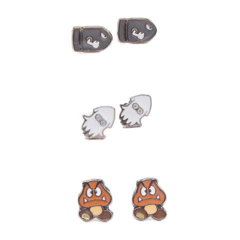 Super Mario Bros. Enemies Metal Stud Earrings With 3 Pair Set, Female, Multi-colour