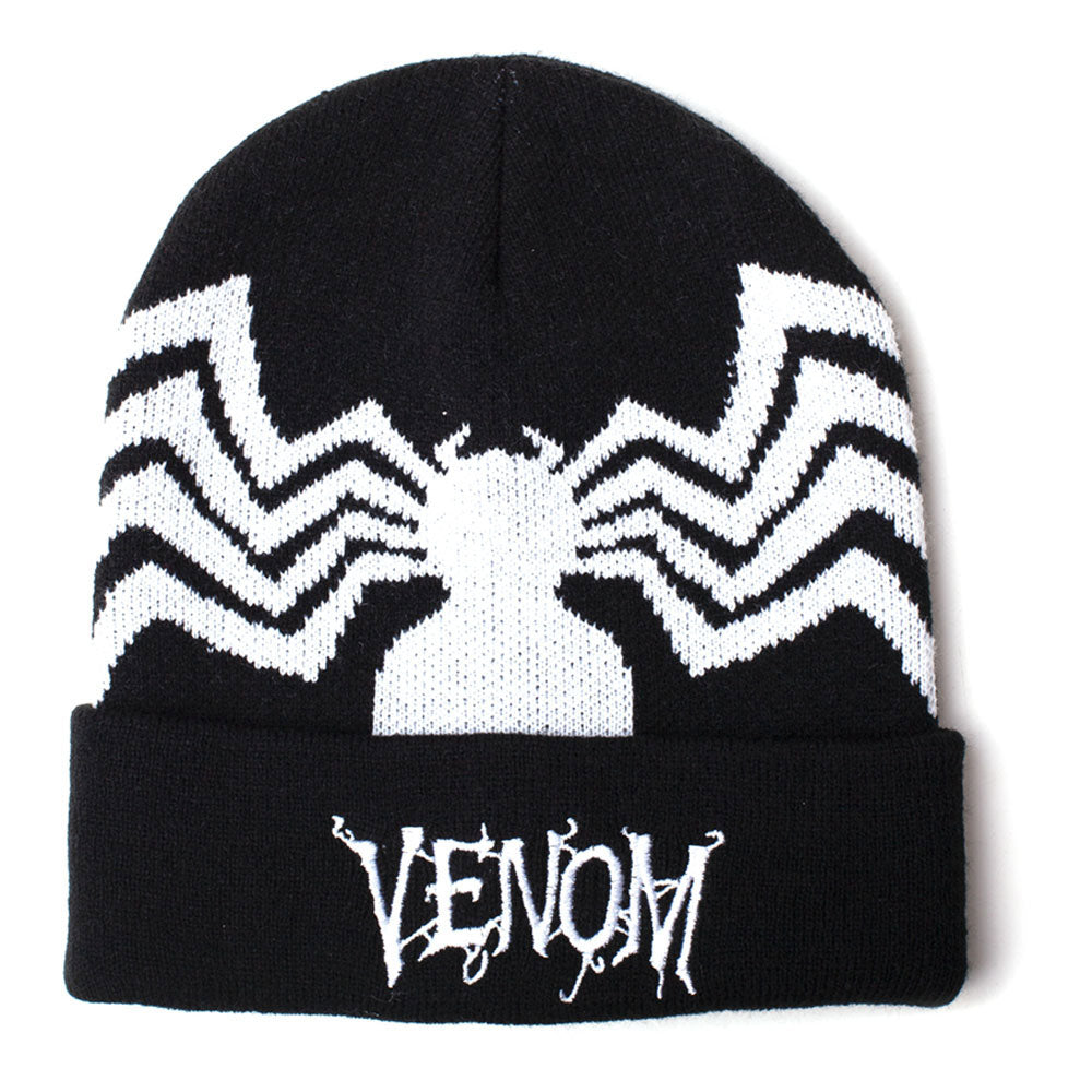 Venom Embroidered Logo Woven Rollup Beanie, Unisex, Black