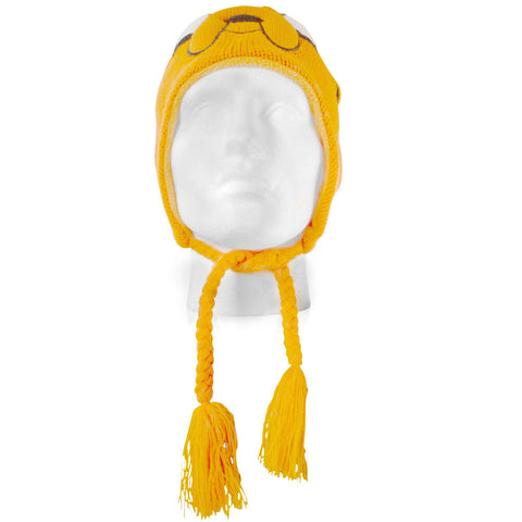 Jake Acrylic Beanie Hat With Braided Ties, Unisex, Yellow