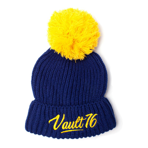 76 Embroidered Vault 76 Logo Bobble Beanie, Unisex, Blue-yellow