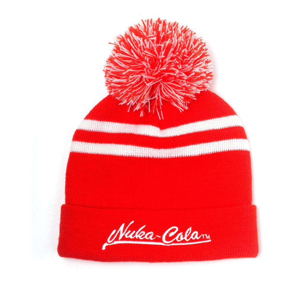 76 Embroidered Nuka-cola Logo Bobble Beanie, Unisex, Red-white