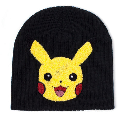 Pikachu Chenille Embroidered Cuffless Beanie, Black