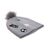 Super Mario Bros. Patches Embroidered Cuffless Beanie, Grey