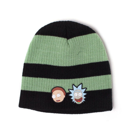 Faces Striped Cuffless Beanie, Black-green