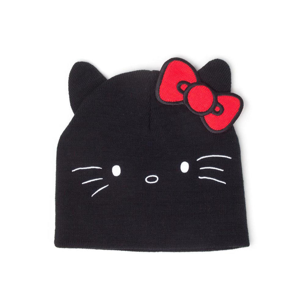 Face Shaped With Ears Cuffless Beanie, Unisex, Black