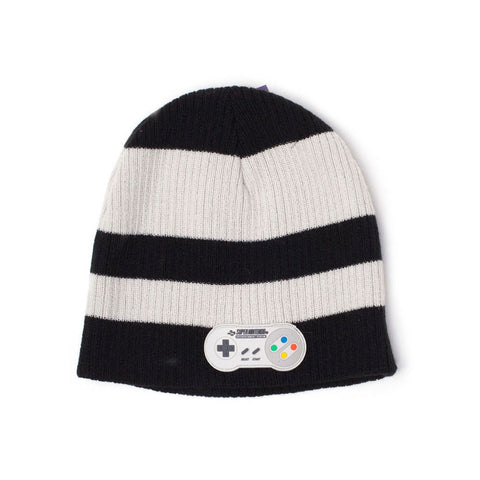 Snes Controller Striped Cuffless Beanie, Black-white