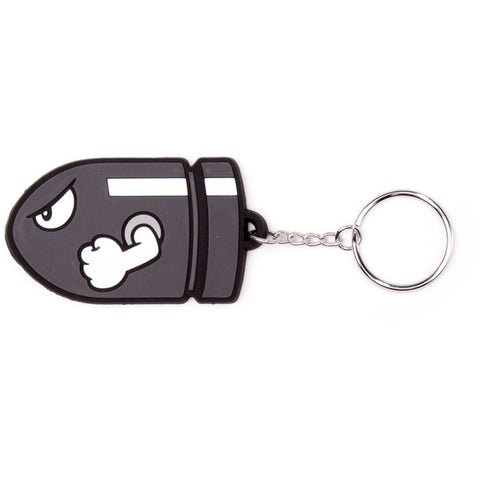 Super Mario Bros. Bullet Bill Rubber Keychain, Grey