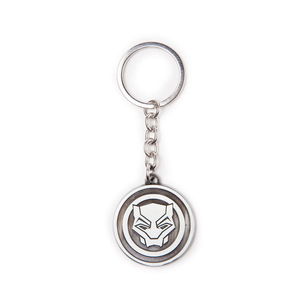 Black Panther Logo Metal Pendant Keychain, Silver