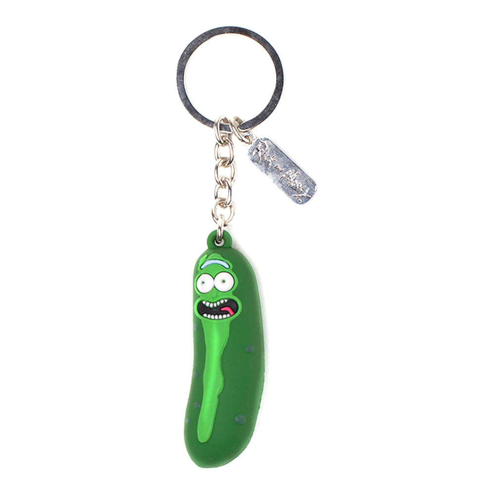 Pickle Rick 3d Rubber Pendant Keyring, Green