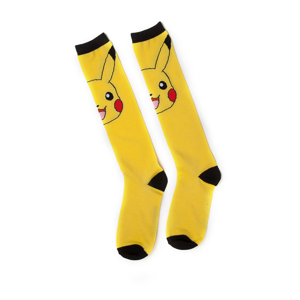 Pikachu Face Knee High Socks, Female, Yellow-black