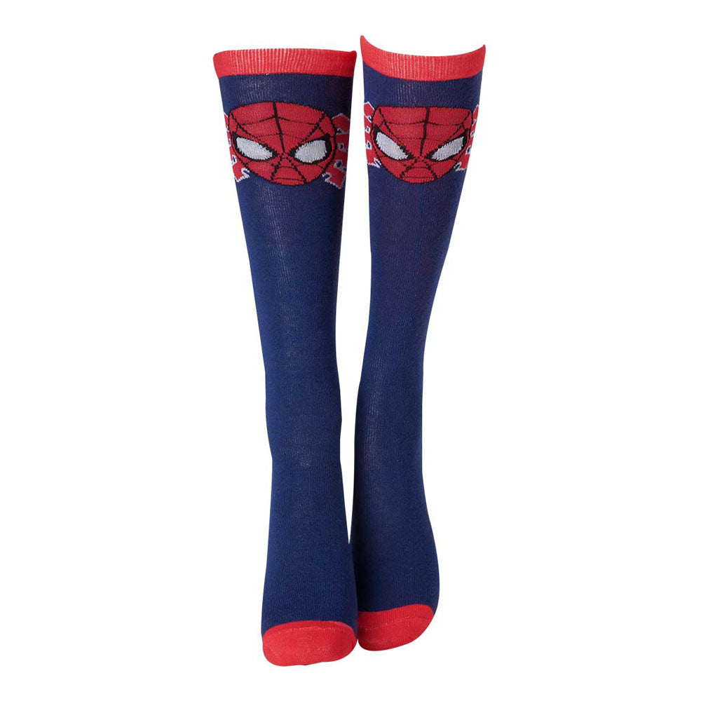 Spider-man Face Mask Close-up Knee High Socks, Female, Blue-red