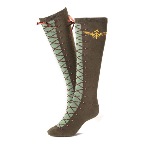 Legend Of Zelda Skyward Sword Link's Boots With Gold Royal Crest Knee High Socks, Female, Green