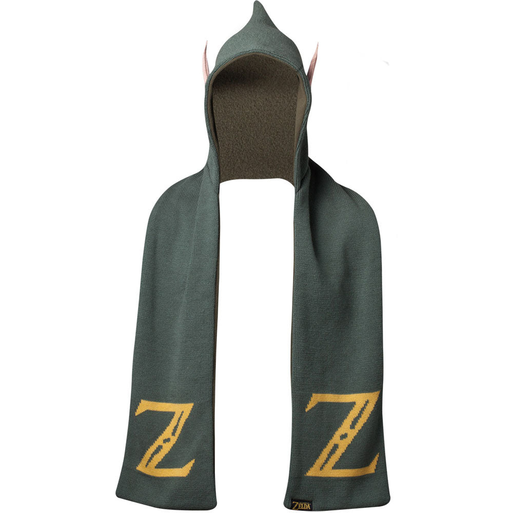 Legend Of Zelda Logo Hooded Knitted Fashion Scarf With Ears, One Size, Green